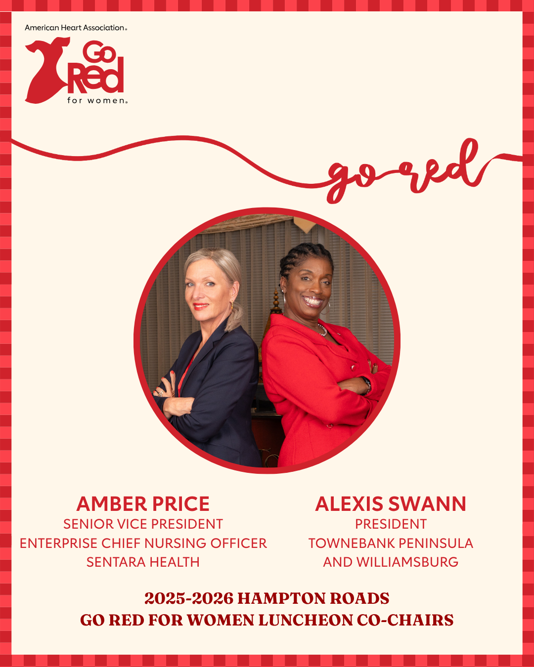 2025-26 Hampton Roads Go Red for Women Co-Chairs Amber Price and Alexis Swann