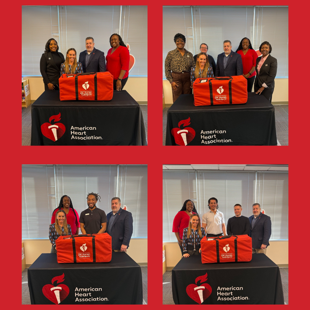 CPR in Youth Sports Kit awardees with American Heart Association staff and volunteers