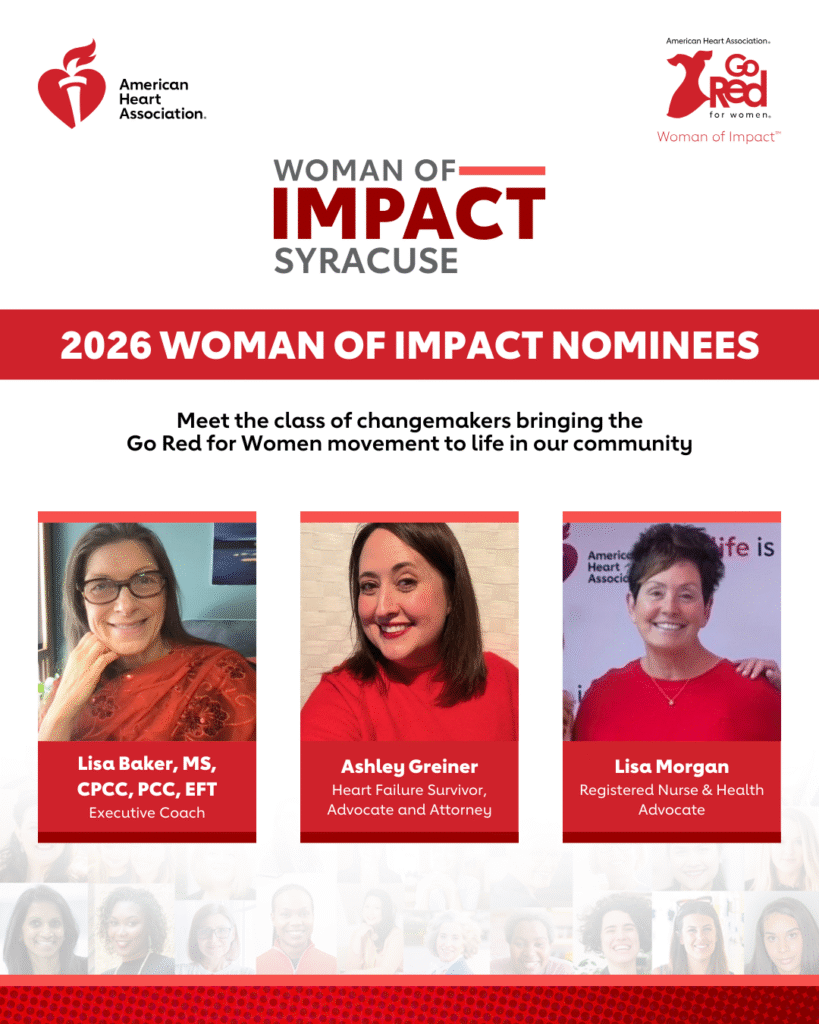 Graphic with close up photos of three Woman of Impact nominees