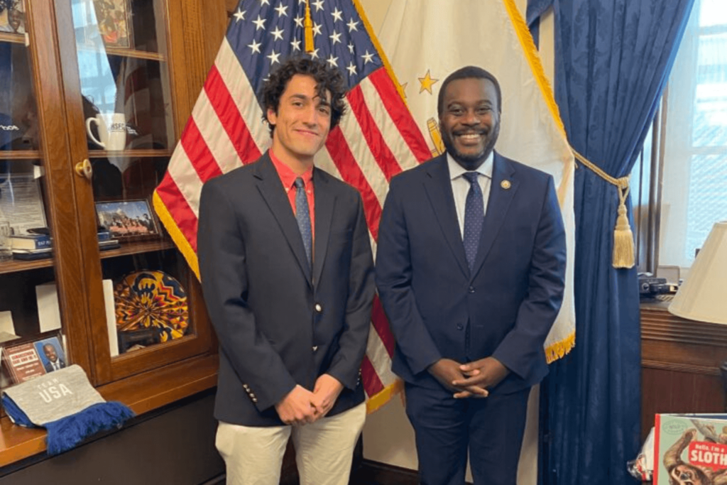 American Heart Association volunteer advocate Nayan Sapers (left) poses with U.S. Rep. Gabe Amo, of Rhode Island, during a recent visit to Washington, D.C.
