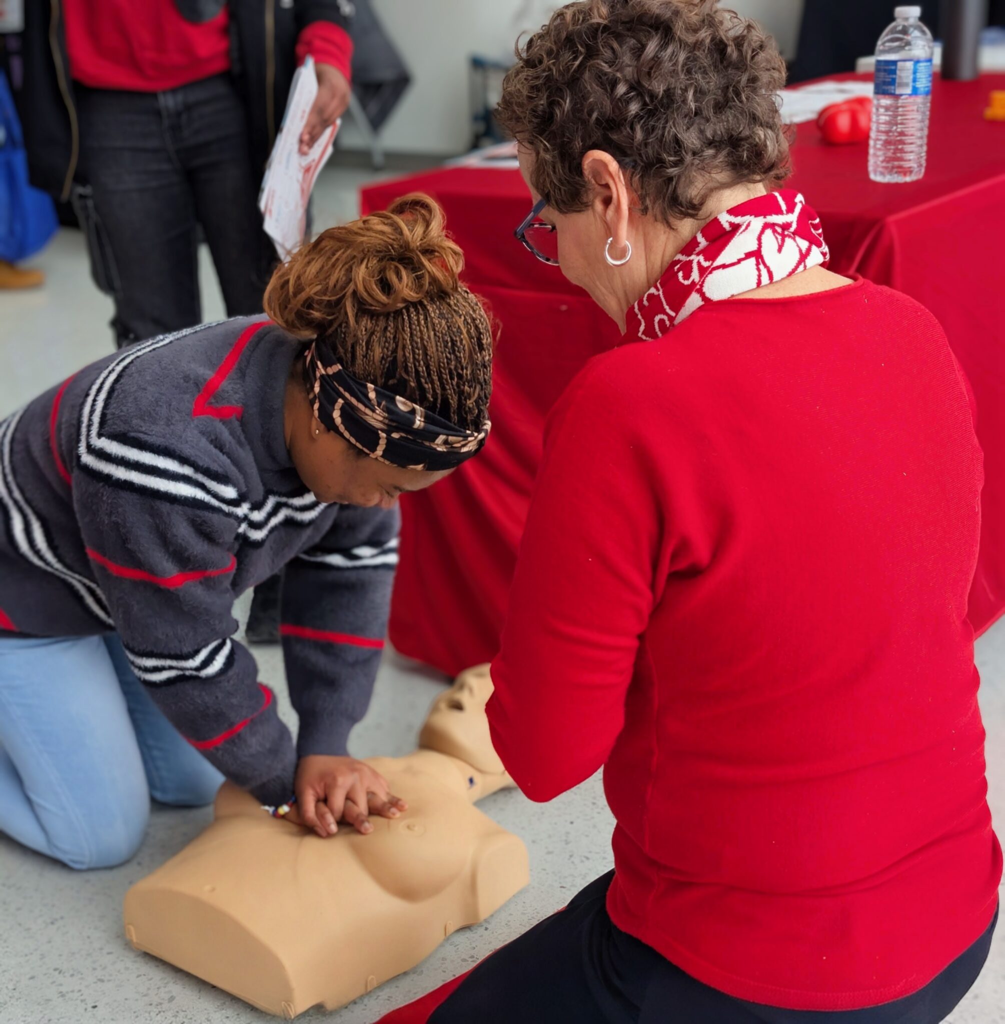 Two people practicing CPR