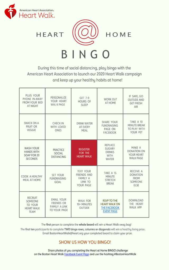 Boston Heart Walk launches bingo game to keep walkers healthy at home