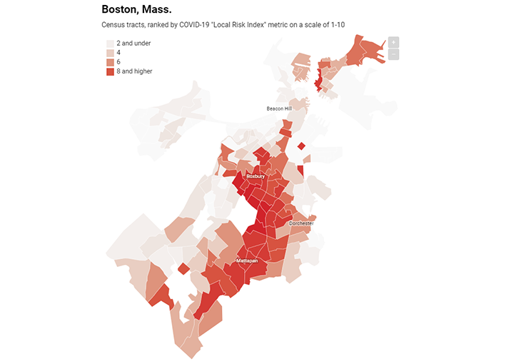 Map shows how drastically COVID-19 risk varies by Boston neighborhood