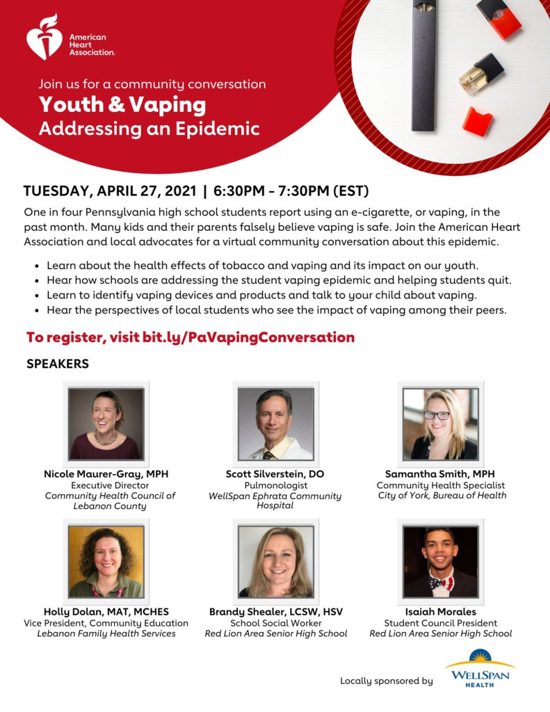 American Heart Association to host virtual community conversation about youth vaping