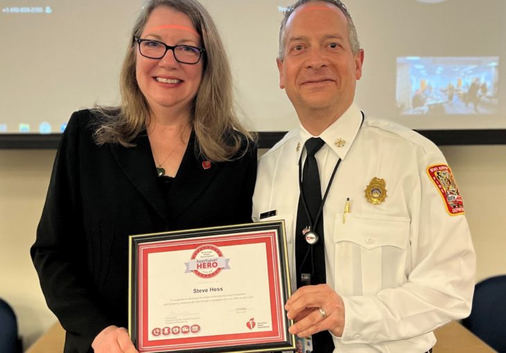 Steve Hess, retiring deputy fire chief of BWI Airport, recognized as Heartsaver Hero