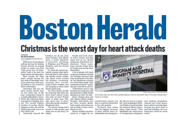 Boston Herald: Christmas is the worst day for heart attack deaths, here’s how you can lower your risk