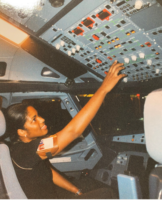 Samantha Mitchell in airplane cockpit