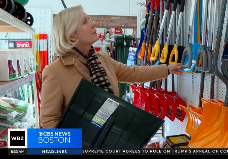 Boston TV news channels caution that snow shoveling may carry increased risks for a cardiac event
